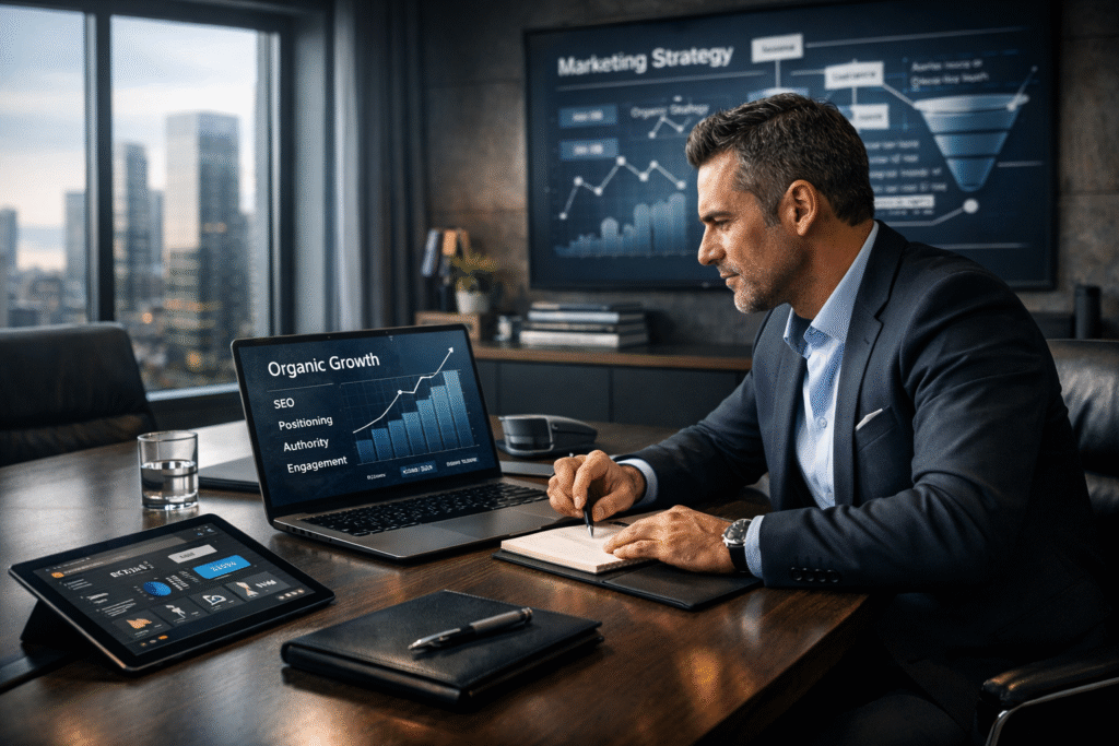 Gestão de marketing estratégico com foco em posicionamento orgânico, análise de dados, SEO e crescimento sustentável de empresas